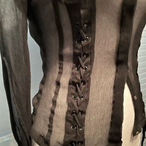 Express black 100% silk with delicate details long sleeve shirt